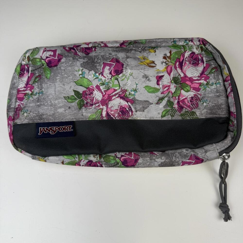 Jansport Concrete Gray Pink Floral Girls Pencil Calculator Bag Multi School